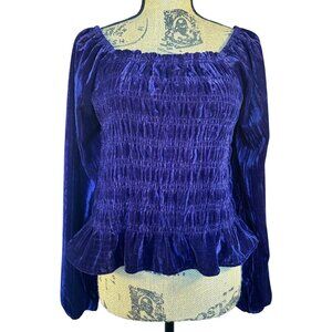 Womens M Purple Velvet Top Peplum Blouson Sleeve Stretch Top Fairy Witchy